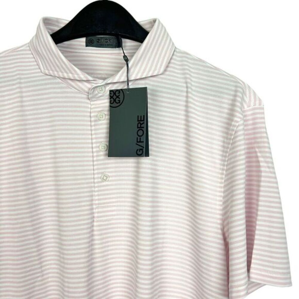 G/Fore G4 Mens XXL Feeder Stripe Tech Pique Modern Spread Collar Polo Golf Pink